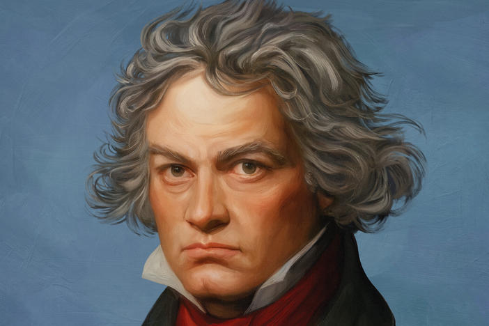 The "digital portrait" of Ludwig van Beethoven that appears in the new Apple Classical streaming app.