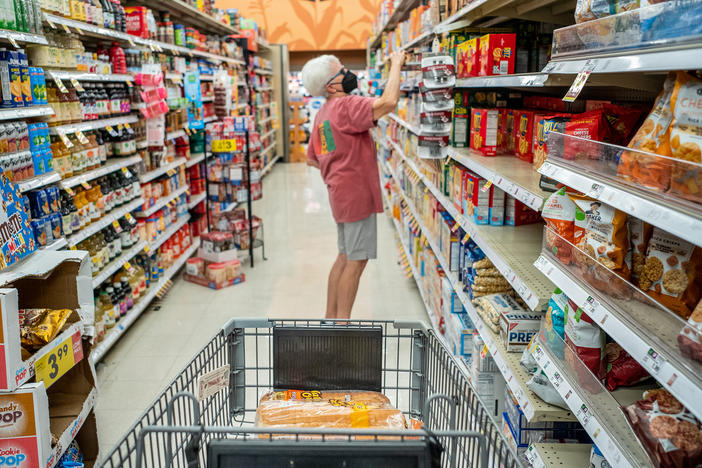 A customer shops in a grocery store on July 15, 2022, in Houston, Texas.
