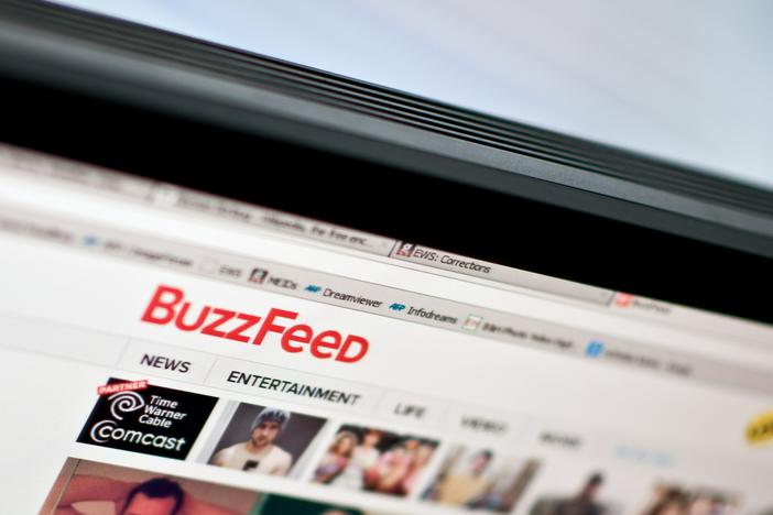 The logo of news website BuzzFeed in 2014. The company announced it was undergoing a 15% reduction in force and ending its news division.
