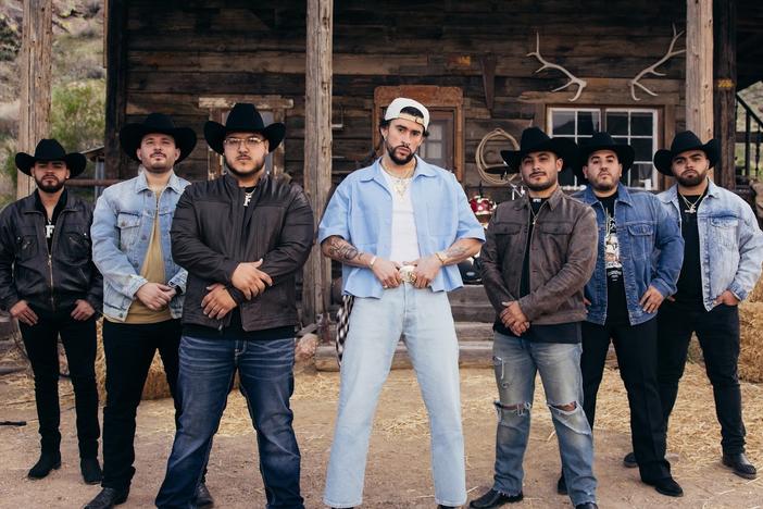 Bad Bunny (center) recently made waves with "un x100to," a collaboration with the regional Mexican band Grupo Frontera.