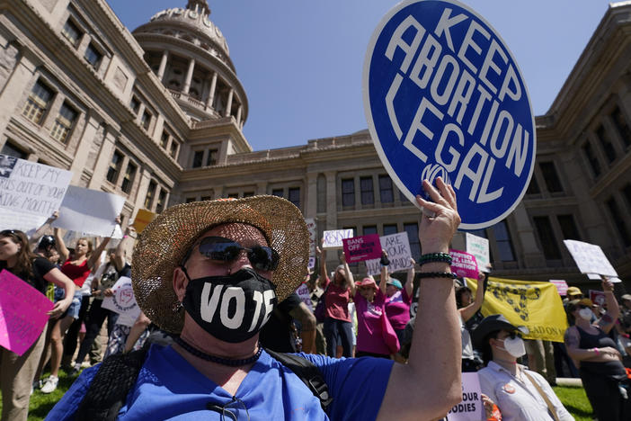 Abortion rights demonstrators attend a rally at the Texas state Capitol in Austin on May 14, 2022.