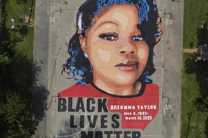 A ground mural depicting a portrait of Breonna Taylor is seen at Chambers Park in Annapolis, Md., on July 6, 2020.