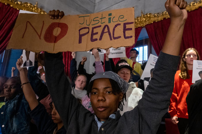 Protesters calling for gun reform laws and showing support for the three Democratic representatives. Rep. Justin Jones and Justin J. Pearson were ultimately expelled, but Rep. Gloria Johnson was saved by one vote. The two legislators were restored to the their seats. The three lawmakers were at the White House on Monday.