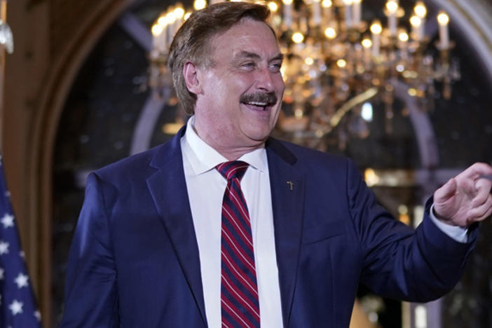MyPillow CEO Mike Lindell arrives at Trump's Mar-a-Lago estate in April.
