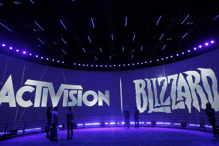 The Activision Blizzard Booth during the Electronic Entertainment Expo in Los Angeles on June 13, 2013. British regulators have blocked Microsoft's $69 billion deal to buy the video game maker over worries that it would stifle competition in the cloud gaming market.