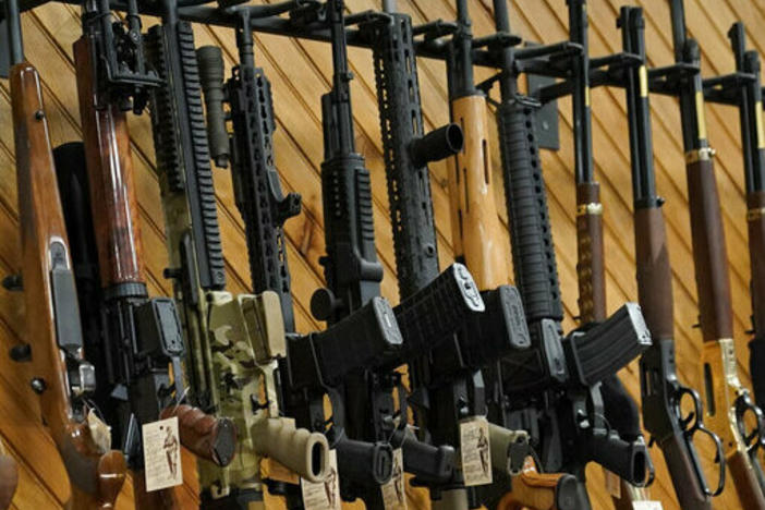 Guns on display at a store in Auburn, Maine.