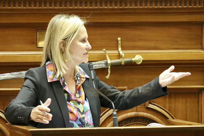 South Carolina Republican Sen. Sandy Senn speaks against a near-total abortion ban on Wednesday.