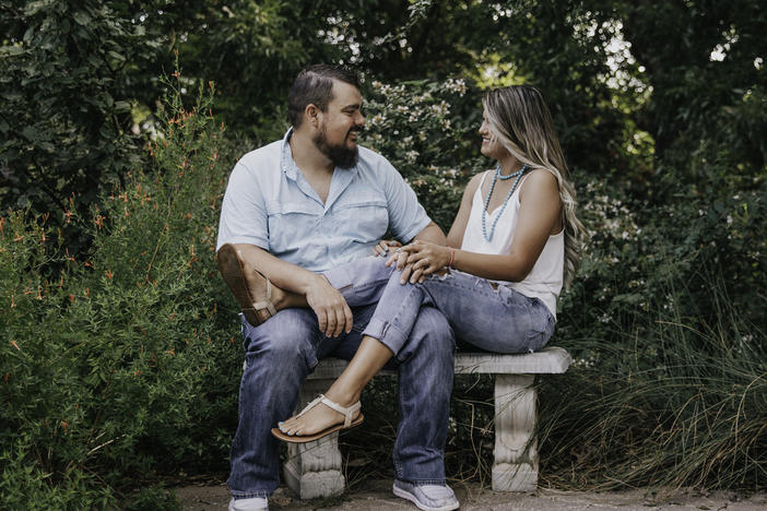 Dustin and Jaci Statton in an engagement photo from 2021. Jaci found out she had a partial molar pregnancy and couldn't get the abortion she needed in Oklahoma. They traveled to Kansas for care.