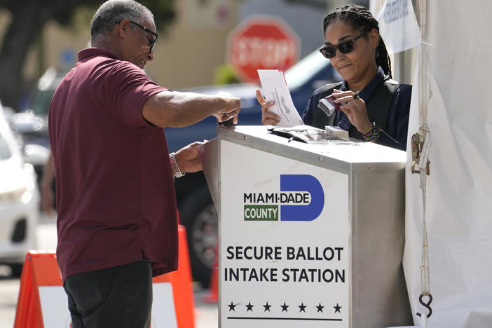 Employees of the Miami-Dade County Elections Department process vote-by-mail ballots for the midterm elections in November 2022 in Miami.