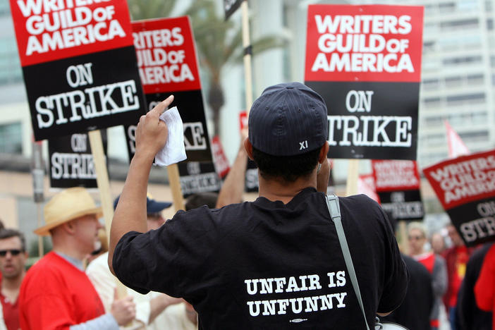 The Writers Guild of America is on strike, in its first work stoppage since 2007-2008. In that strike, writers demonstrated in front of the Fox studio in Los Angeles.