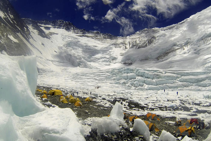 Tents are pitched on Camp 2, as climbers rest on their way to summit Mount Everest on May 16, 2013. University of Washington officials say a retired Seattle doctor died on Monday, May 1, 2023, while climbing Mount Everest. Dr. Jonathan Sugarman was climbing the mountain as part of an expedition arranged by Washington state-based International Mountain Guides.