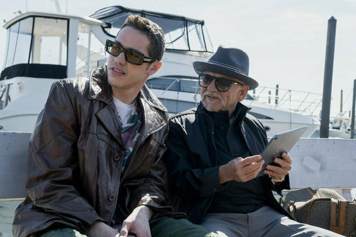 Pete Davidson (left) as a fictionalized version of himself, and Joe Pesci as Joe Larocca in <em>Bupkis.</em>