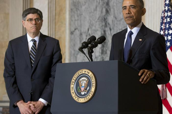 Then-President Barack Obama speaks alongside then-Treasury Secretary Jacob Lew in June 2016.