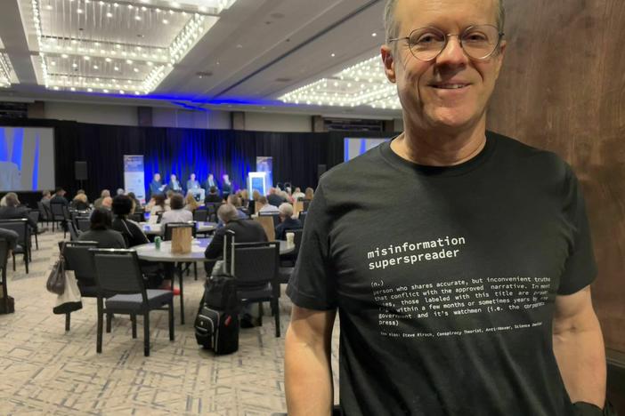 Steve Kirsch, a tech entrepreneur turned anti-vaccine activist, at a conference in Atlanta for future COVID and vaccine-related litigation that he helped organize and fund.