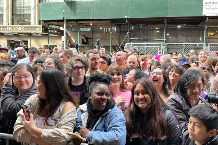 The crowd- some of whom had been waiting for four hours - was so excited they sometimes drowned out the performers.
