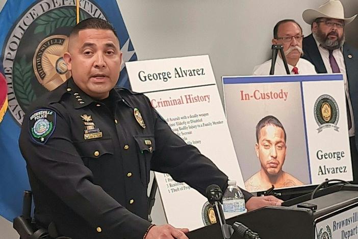 Brownsville Police Chief Felix Sauceda speaks at a news conference in Brownsville, Texas, on Monday.