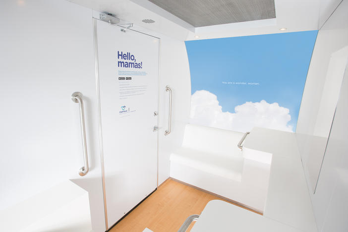 Interior of a free-standing lactation pod