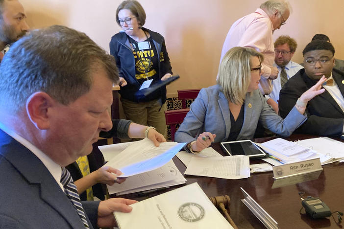 Republican Ohio House Speaker Jason Stephens presides over a Tuesday, May 9, 2023, vote at the Ohio Statehouse in Columbus, Ohio, to send a proposal that would make it more difficult to amend the state's constitution to a Wednesday floor vote.