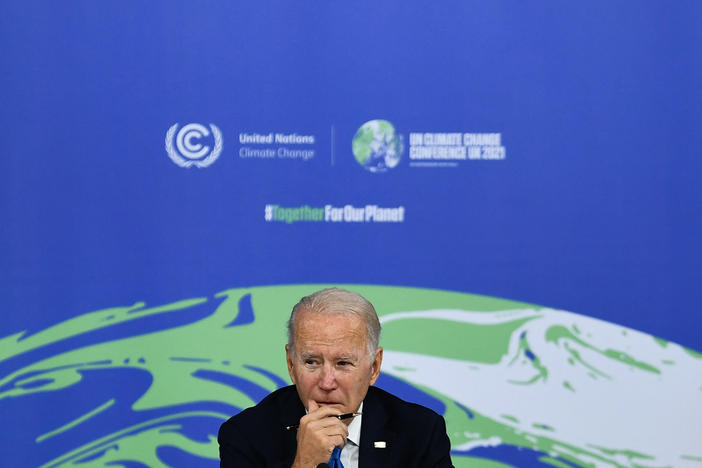 President Biden at the United Nations' annual climate negotiations in Glasgow, Scotland, in 2021. The U.S. and other countries pledged that year to stop funding overseas fossil-fuel projects that freely emit greenhouse gas pollution.