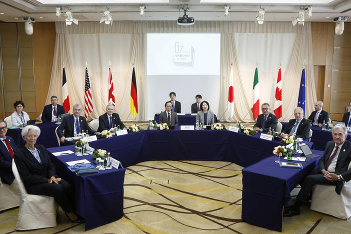 A picture prior to the central bank session of the Group of Seven finance ministers and central bank governors meeting in Niigata, Japan, on Saturday, May 13, 2023.