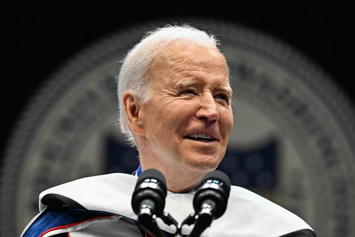 President Joe Biden delivers the commencement address during the 2023 Howard University spring graduation ceremony at Capitol One Arena in Washington, D.C., on Saturday.