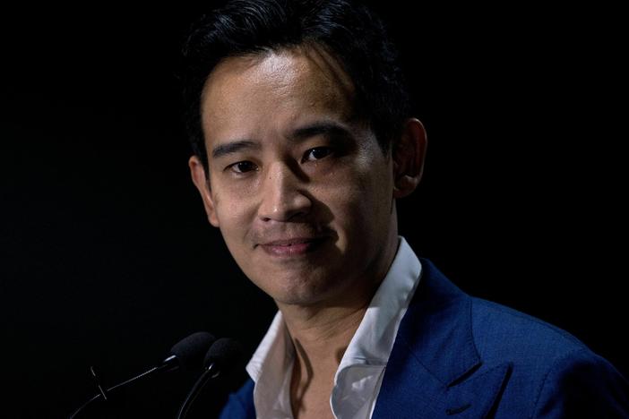Move Forward Party leader and prime ministerial candidate Pita Limjaroenrat gives a press conference at the party headquarters in Bangkok on May 14 after polls closed in Thailand's general election.