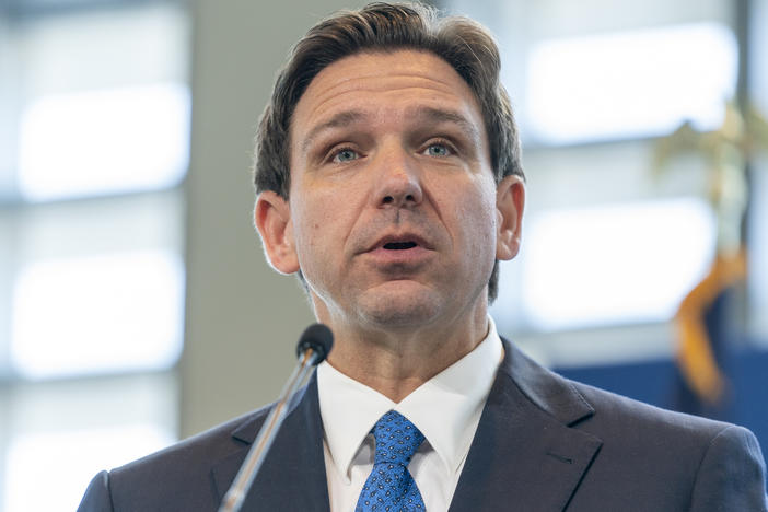 Florida Gov. Ron DeSantis, pictured here on April 21, 2023, signed a slate of bills Monday, one of which bans DEI initiatives in his state's universities.