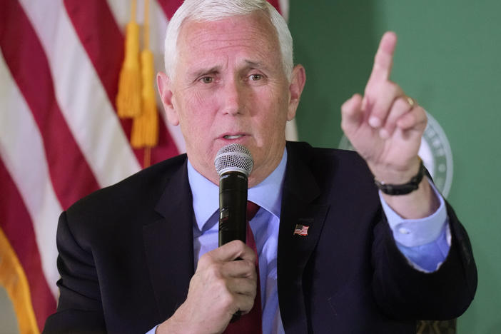 Former Vice President Mike Pence speaks at a luncheon on April 28 in Salt Lake City.