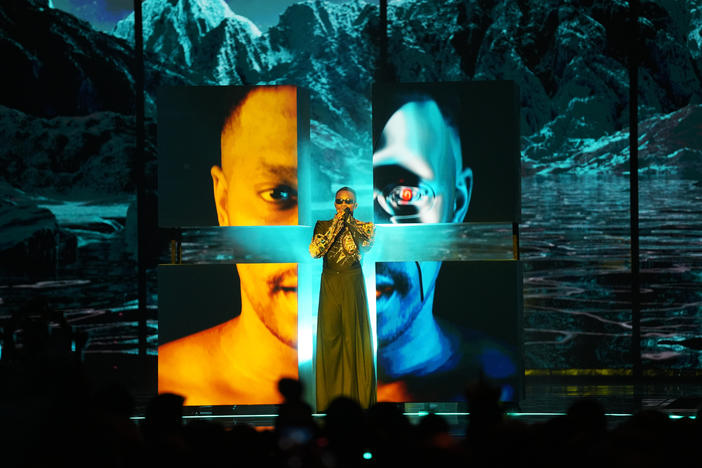 Ukraine's Tvorchi performs "Heart of Steel" on stage during the 2023 Eurovision Song Contest grand final in Liverpool, England. They finished in sixth place, behind Sweden, Finland, Israel, Italy and Norway.