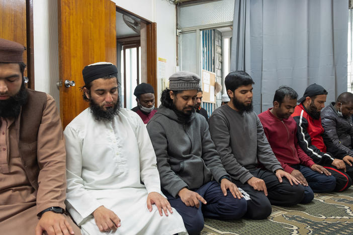 The Muslim community at Kyungpook National University mostly comprises students from Pakistan, Nigeria, Bangladesh and other countries with large Muslim populations. Here some members of the community pray at the Dar ul Emaan Kyungpook Islamic Center, in Daegu, South Korea.