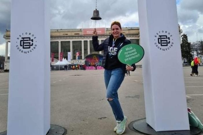 Alexandra Prokopenko poses at a marathon event back in Russia. She used to run in Moscow's Meshchersky Park all the time: It was her favorite place in the city. But she's doubtful she will see it again, at least for the near future. Shortly after Russia's invasion of Ukraine, she left her country, along with hundreds of thousands of her peers.