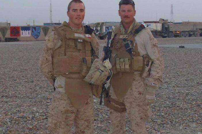 Cole Lyle (left), a Marine Corps veteran and executive director of the veterans advocacy group Mission Roll Call, says a U.S. default would have devastating consequences for former military members who stand to see their benefits suspended.