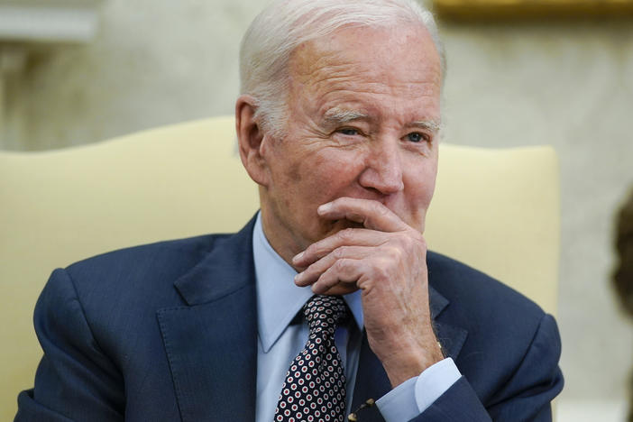 President Joe Biden listens as he meets with House Speaker Kevin McCarthy of Calif., to discuss the debt limit in the Oval Office of the White House, Monday, May 22, 2023, in Washington.