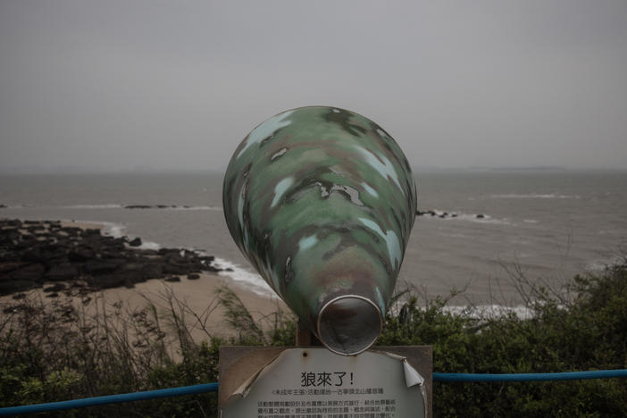 A megaphone facing the Chinese mainland marks the tourist location of the Beishan Broadcasting Wall, which Taiwan used for broadcasting propaganda to mainland China, is seen on April 8, in Kinmen, Taiwan.