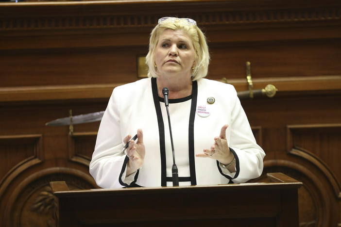 South Carolina Sen. Penry Gustafson, R-Camden, speaks during a Senate debate on whether to pass a stricter law on abortion, Tuesday, May 23, 2023, in Columbia, S.C.