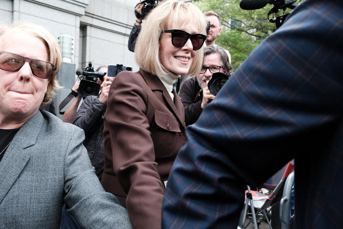 Writer E. Jean Carroll leaves a Manhattan courthouse earlier this month after a jury found former President Donald Trump liable for sexually abusing her in a Manhattan department store in the 1990s.