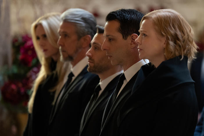 Justine Lupe, Alan Ruck, Kieran Culkin, Jeremy Strong and Sarah Snook in <em>Succession.</em>