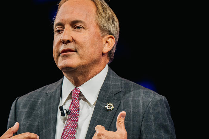 Texas Attorney General Ken Paxton speaks during the Conservative Political Action Conference at the Hilton Anatole on July 11, 2021 in Dallas, Texas.