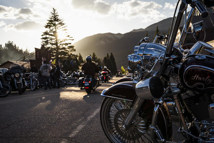 Motorcycles line Main Street in Red River, N.M., on Sunday.