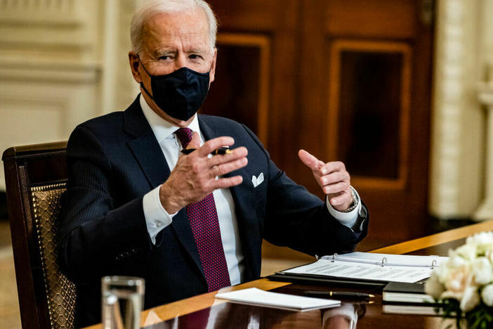 President Biden speaks during a meeting about the American Rescue Plan on March 5, 2021, in Washington, D.C. Some of the pandemic funding allocated in legislation like the American Rescue Plan is being clawed back as part of a budget deal.