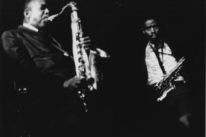 John Coltrane (left) and Eric Dolphy on stage at the Village Gate in New York City in the summer of 1961. A recording of the performance, once thought lost, was recently discovered in the New York Public Library.