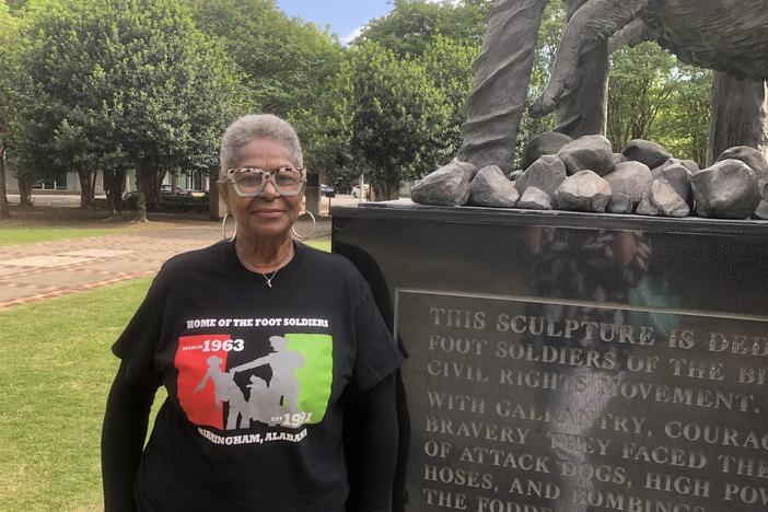 Foot soldier Paulette Roby stands in Birmingham's Kelly Ingram Park, one of the sites where students peacefully marched in the Spring of 1963 demanding equal rights.