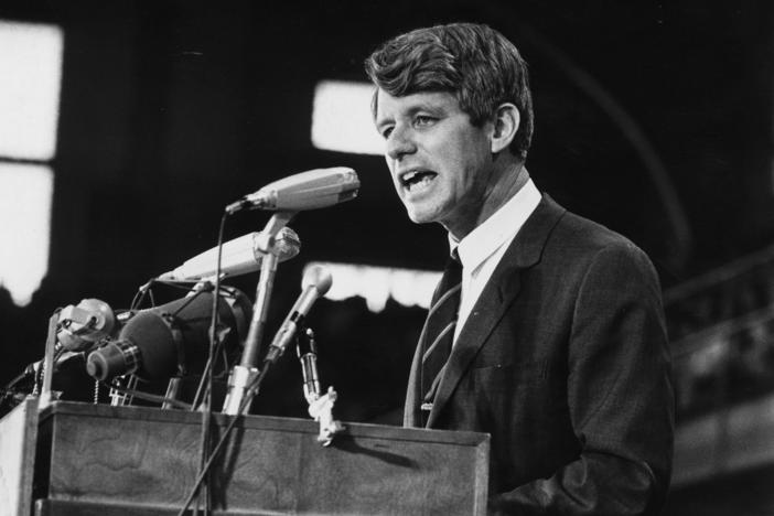 Sen. Robert Kennedy speaks at an election rally in 1968.