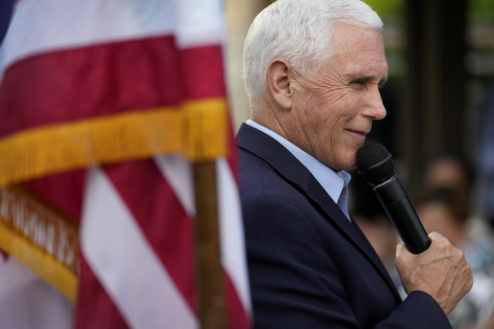 Former Vice President Mike Pence speaks in Des Moines, Iowa, on May 23.