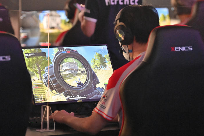 South Korean esports players compete in a match during the Esports Championships East Asia in Seoul in 2021.