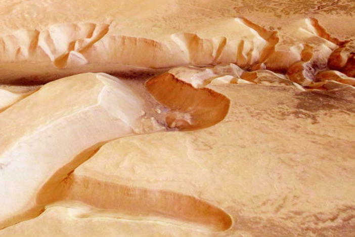 In this handout image supplied by the European Space Agency on July 16, 2008, the Echus Chasma, one of the largest water source regions on Mars, is pictured from ESA's Mars Express.