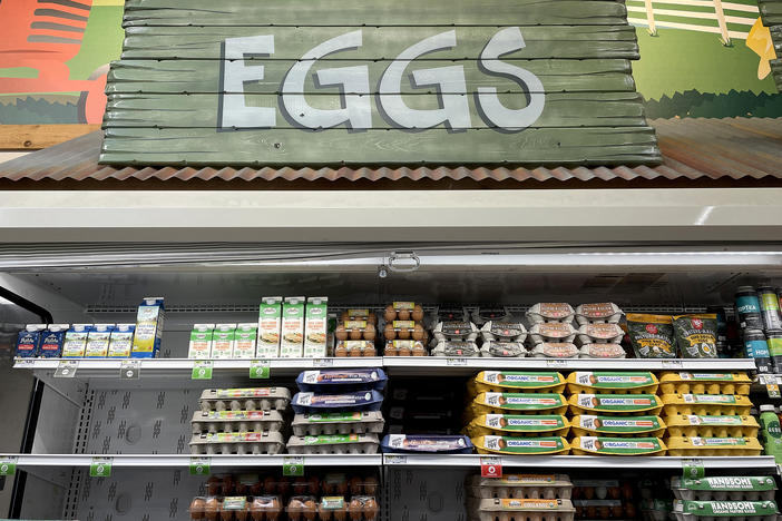 Eggs are on display at a Sprouts grocery store on April 12 in San Rafael, Calif.