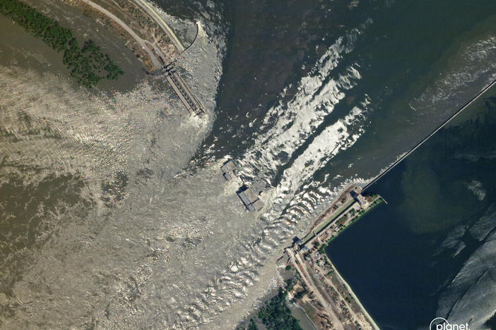 The Kakhovka dam on the Dnipro River in southern Ukraine suffered a catastrophic breach overnight, in what Ukrainian officials say was an attack by Russia.