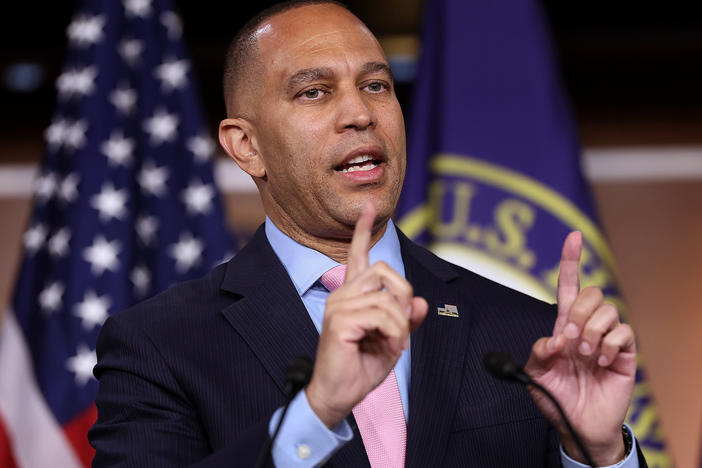 House Minority Leader Hakeem Jeffries says replacing Nancy Pelosi is like following after Michael Jordan.