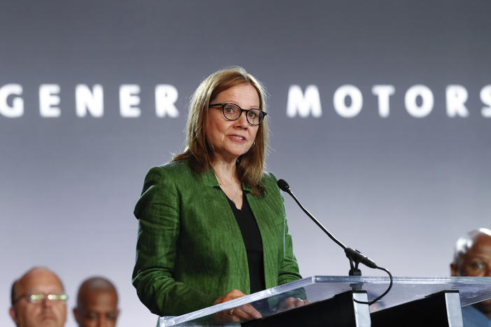 General Motors CEO Mary Barra speaks during the opening of contract talks with the United Auto Workers on July 16, 2019, in Detroit.